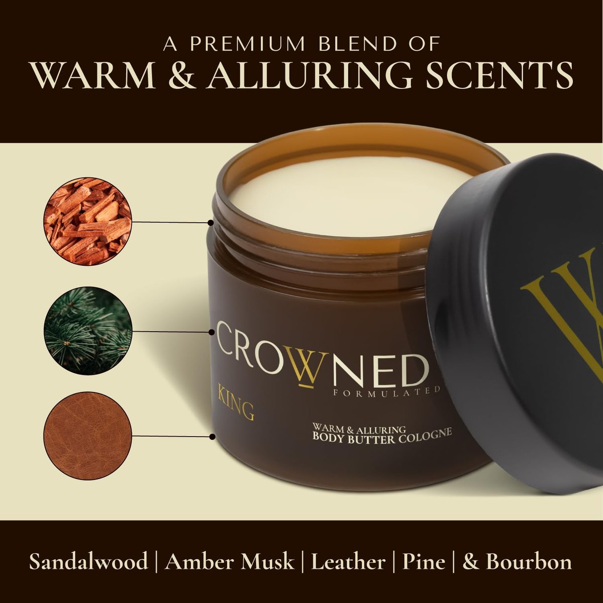 Crowned Skin Reign and King Body Butter Cologne Bundle | As Seen on Shark Tank | Sandalwood, Leather, Fresh & Nautical Scents | Natural Shea & Mango Butters | All-Day Fragrance Avelisse