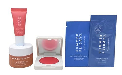 Summer Fridays The Dewy Pink Set: Gel Cream Moisturizer, Lip Balm in Pink Sugar, and Bush Butter Balm in Pink Sunset Avelisse