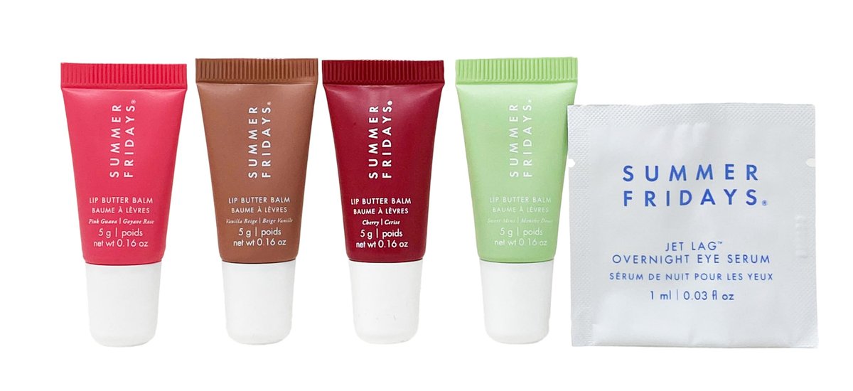 Summer Fridays The Lip Butter Balm Minis Set - Vanilla Beige, Pink Guava, Cherry & Sweet Mint - Travel Size Lip Care Avelisse