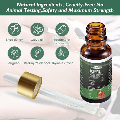 Ingrown Toenail Treatment Kit – 30ml Softening & Conditioning Solution with Silicone Gel Toe Caps for Easy Trimming and Relief