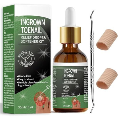 Ingrown Toenail Treatment Kit – 30ml Softening & Conditioning Solution with Silicone Gel Toe Caps for Easy Trimming and Relief