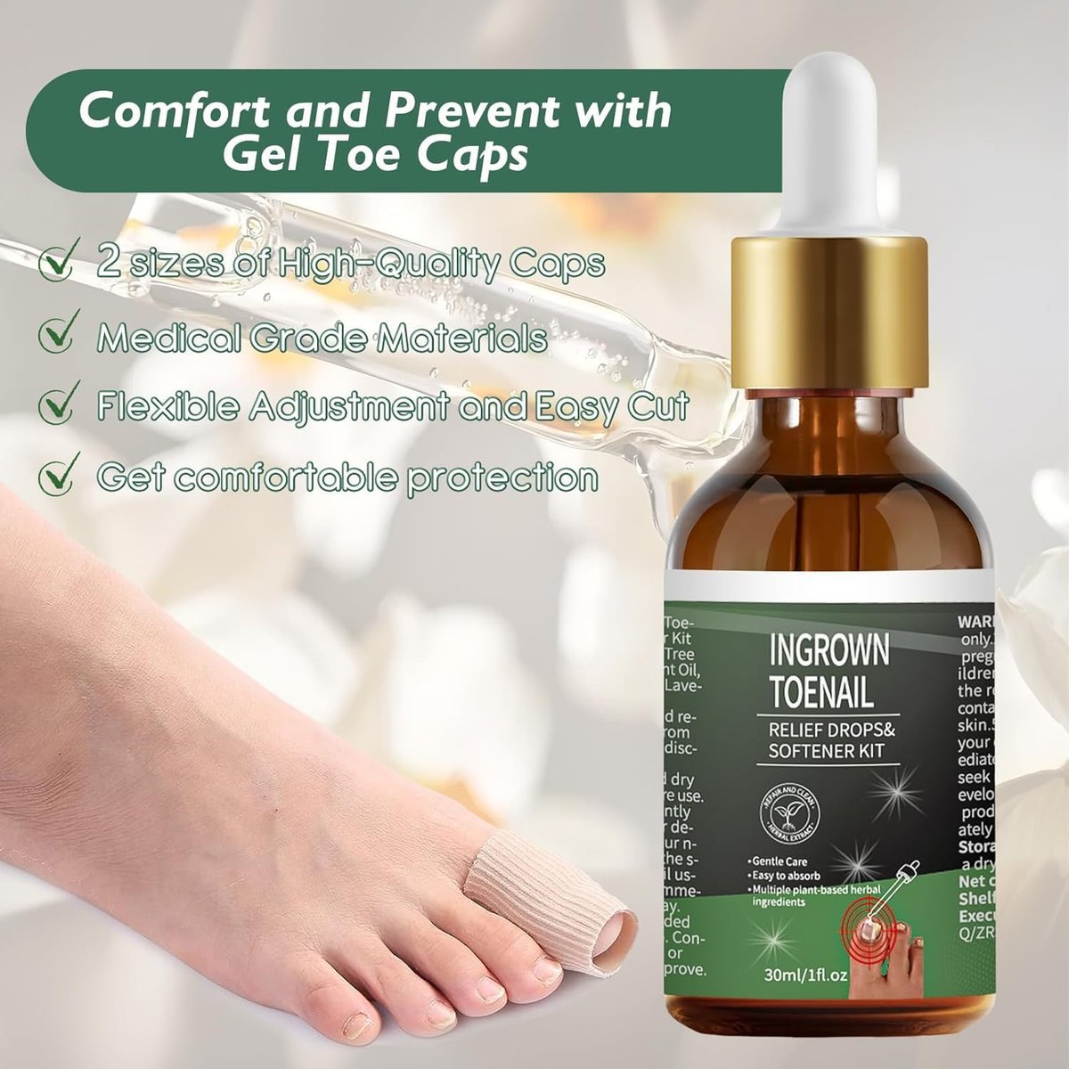 Ingrown Toenail Treatment Kit – 30ml Softening & Conditioning Solution with Silicone Gel Toe Caps for Easy Trimming and Relief - görsel 5