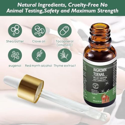Ingrown Toenail Treatment Kit – 30ml Softening & Conditioning Solution with Silicone Gel Toe Caps for Easy Trimming and Relief