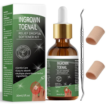 Ingrown Toenail Treatment Kit – 30ml Softening & Conditioning Solution with Silicone Gel Toe Caps for Easy Trimming and Relief