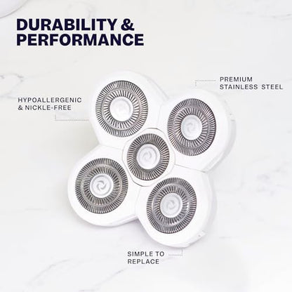 Freebird FlexSeries BodySmooth Rotary Blade Refill for Women - Gentle Shave for Sensitive Skin, 5 Contouring Heads, Mess-Free Cleanup Avelisse