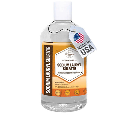 33RD PARALLEL SOAP CO. Sodium Lauryl Sulfate (SLS) Liquid (8oz) - Powerful Foaming Cleanser & Emulsifier for Shampoos, Body Wash, Soaps, Detergents & Household Cleaning Products Avelisse