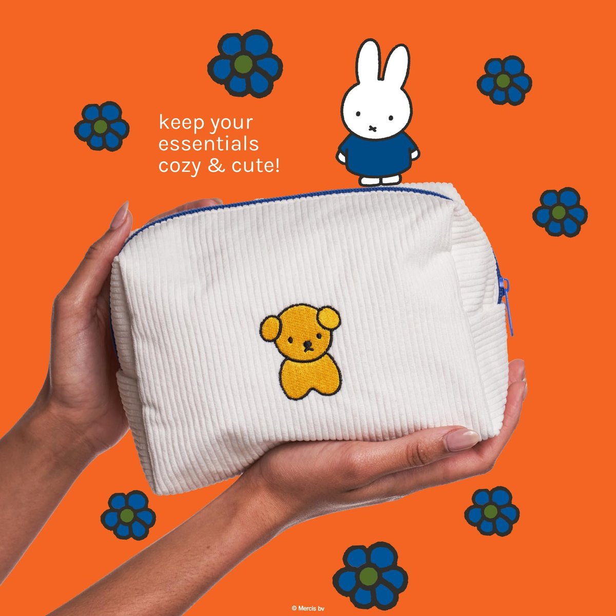 The Crème Shop Miffy Perfect Travel Makeup Bag - Official Design, White Cotton Cosmetic Organizer Avelisse