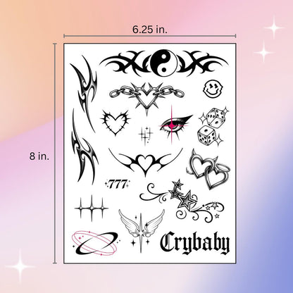 Pixel Hearts Cute Y2K Temporary Tattoos | Realistic Waterproof Fake Tattoos for Festival, Bachelorette, Halloween, Birthday Favors