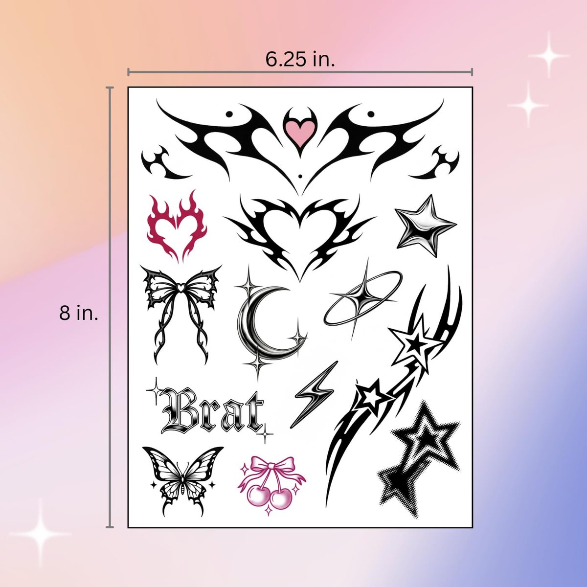 Pixel Hearts Cute Y2K Temporary Tattoos | Realistic Waterproof Fake Tattoos for Festival, Bachelorette, Halloween, Birthday Favors - görsel 11