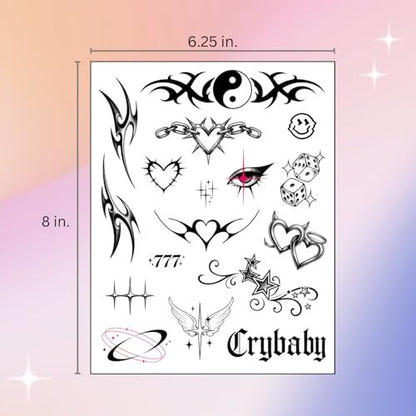 Pixel Hearts Cute Y2K Temporary Tattoos | Realistic Waterproof Fake Tattoos for Festival, Bachelorette, Halloween, Birthday Favors