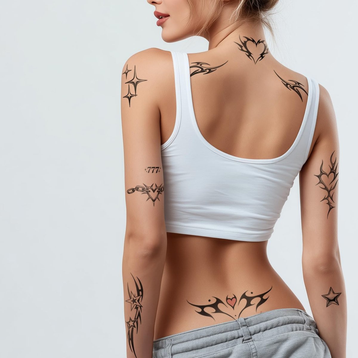 Pixel Hearts Cute Y2K Temporary Tattoos | Realistic Waterproof Fake Tattoos for Festival, Bachelorette, Halloween, Birthday Favors - görsel 7