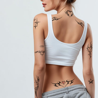 Pixel Hearts Cute Y2K Temporary Tattoos | Realistic Waterproof Fake Tattoos for Festival, Bachelorette, Halloween, Birthday Favors