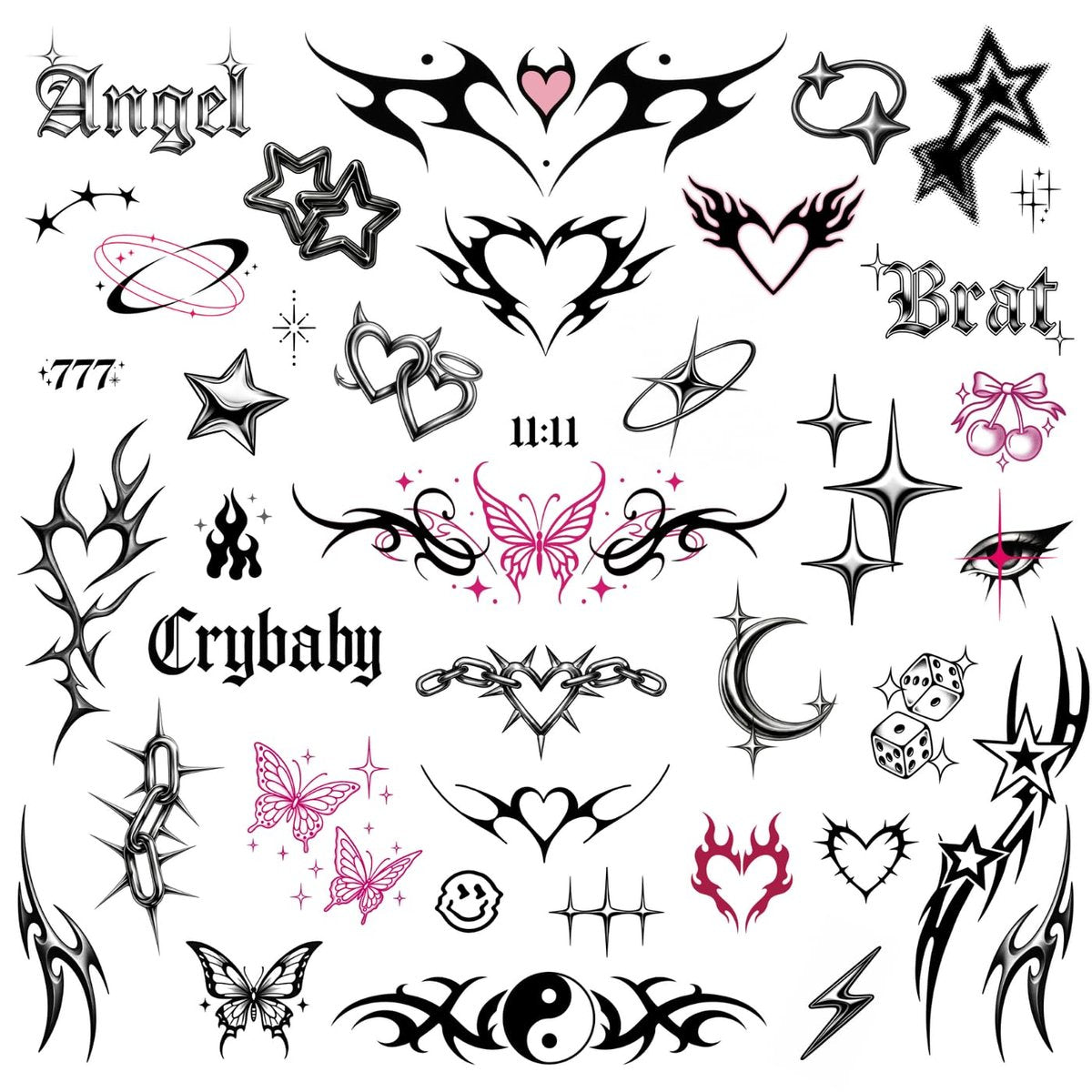 Pixel Hearts Cute Y2K Temporary Tattoos | Realistic Waterproof Fake Tattoos for Festival, Bachelorette, Halloween, Birthday Favors - görsel 1