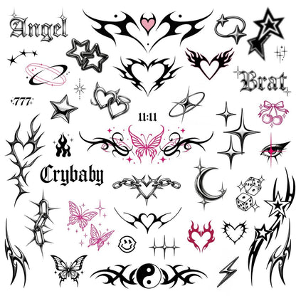 Pixel Hearts Cute Y2K Temporary Tattoos | Realistic Waterproof Fake Tattoos for Festival, Bachelorette, Halloween, Birthday Favors