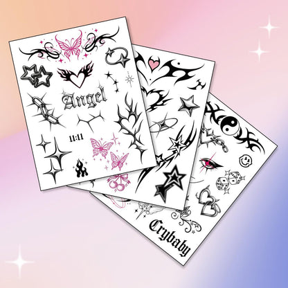 Pixel Hearts Cute Y2K Temporary Tattoos | Realistic Waterproof Fake Tattoos for Festival, Bachelorette, Halloween, Birthday Favors