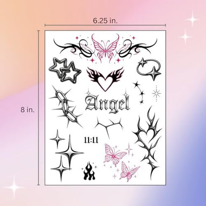 Pixel Hearts Cute Y2K Temporary Tattoos | Realistic Waterproof Fake Tattoos for Festival, Bachelorette, Halloween, Birthday Favors