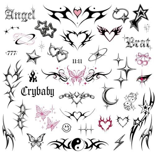 Pixel Hearts Cute Y2K Temporary Tattoos | Realistic Waterproof Fake Tattoos for Festival, Bachelorette, Halloween, Birthday Favors - görsel 2