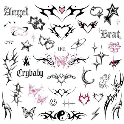 Pixel Hearts Cute Y2K Temporary Tattoos | Realistic Waterproof Fake Tattoos for Festival, Bachelorette, Halloween, Birthday Favors