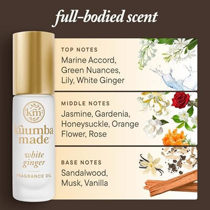 Kuumba Made White Ginger Fragrance Oil - Long-Lasting Scented Oil Perfume Roller, Vegan & Alcohol-Free, 0.15 Fl Oz Avelisse