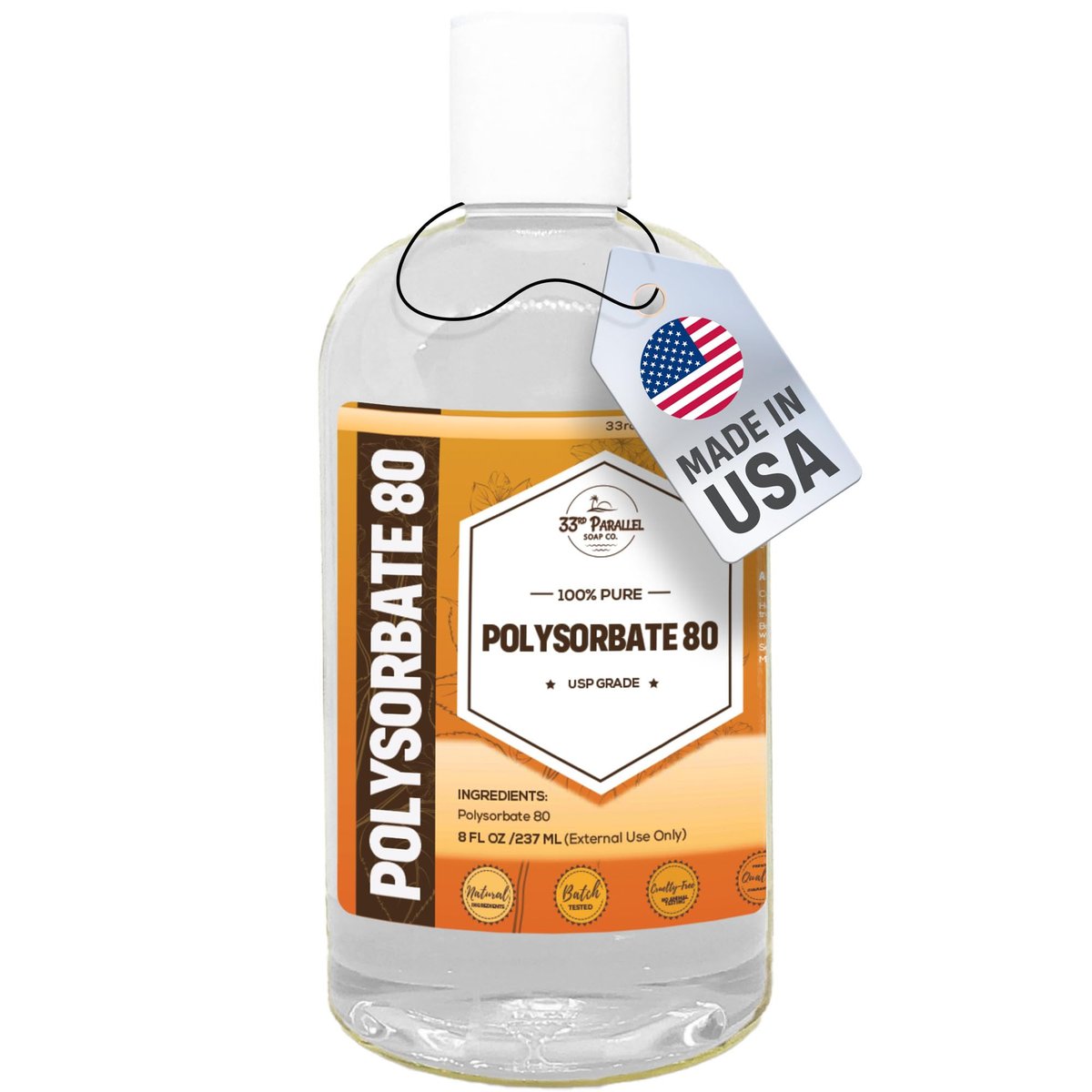 Polysorbate 80 (8oz) | USP Grade Natural Emulsifier & Solubilizer - Tween 80 for Essential Oils, Lotions, Shampoos & Bath Products | Improves Clarity & Stability Avelisse