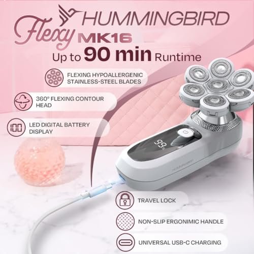 HUMMINGBIRD Flexy Electric Razors for Women – Cordless Rechargeable Waterproof Leg Shaver & Hair Removal Kit with Exfoliator, Cleanser, Travel Case, and Bikini Trimmer Avelisse