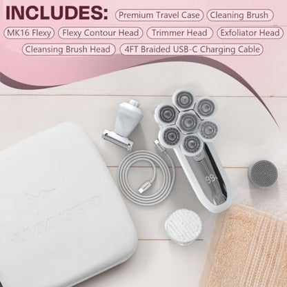 HUMMINGBIRD Flexy Electric Razors for Women – Cordless Rechargeable Waterproof Leg Shaver & Hair Removal Kit with Exfoliator, Cleanser, Travel Case, and Bikini Trimmer Avelisse