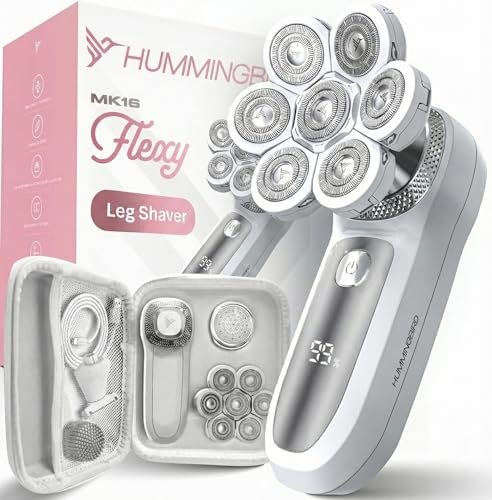 HUMMINGBIRD Flexy Electric Razors for Women – Cordless Rechargeable Waterproof Leg Shaver & Hair Removal Kit with Exfoliator, Cleanser, Travel Case, and Bikini Trimmer Avelisse
