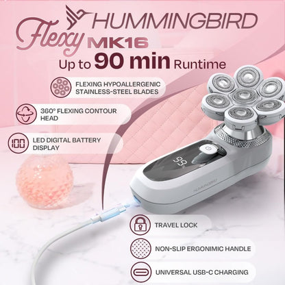 HUMMINGBIRD Flexy Electric Razors for Women – Cordless Rechargeable Waterproof Leg Shaver & Hair Removal Kit with Exfoliator, Cleanser, Travel Case, and Bikini Trimmer Avelisse