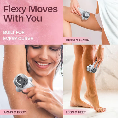 HUMMINGBIRD Flexy Electric Razors for Women – Cordless Rechargeable Waterproof Leg Shaver & Hair Removal Kit with Exfoliator, Cleanser, Travel Case, and Bikini Trimmer Avelisse