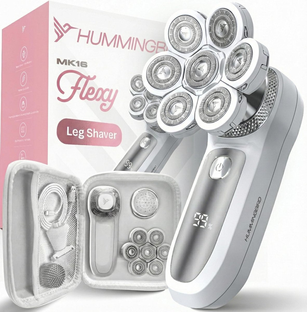 HUMMINGBIRD Flexy Electric Razors for Women – Cordless Rechargeable Waterproof Leg Shaver & Hair Removal Kit with Exfoliator, Cleanser, Travel Case, and Bikini Trimmer Avelisse