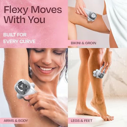 HUMMINGBIRD Flexy Electric Razors for Women – Cordless Rechargeable Waterproof Leg Shaver & Hair Removal Kit with Exfoliator, Cleanser, Travel Case, and Bikini Trimmer Avelisse