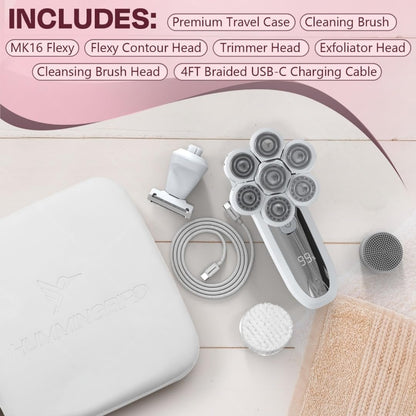 HUMMINGBIRD Flexy Electric Razors for Women – Cordless Rechargeable Waterproof Leg Shaver & Hair Removal Kit with Exfoliator, Cleanser, Travel Case, and Bikini Trimmer Avelisse