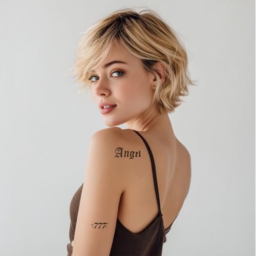 Pixel Hearts Sassy Script Temporary Tattoos | Y2K Gothic Words and Angel Numbers | Waterproof Fake Tats for Adults - görsel 4