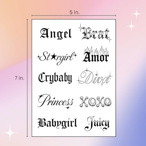 Pixel Hearts Sassy Script Temporary Tattoos | Y2K Gothic Words and Angel Numbers | Waterproof Fake Tats for Adults - görsel 10