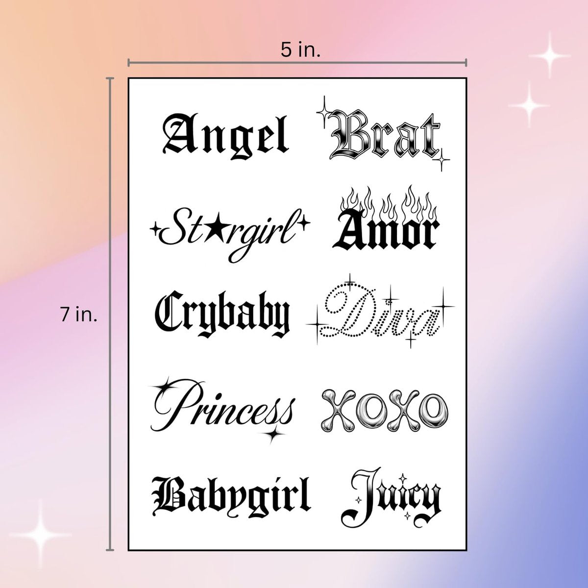 Pixel Hearts Sassy Script Temporary Tattoos | Y2K Gothic Words and Angel Numbers | Waterproof Fake Tats for Adults - görsel 9