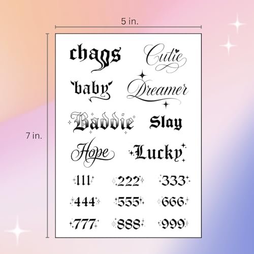 Pixel Hearts Sassy Script Temporary Tattoos | Y2K Gothic Words and Angel Numbers | Waterproof Fake Tats for Adults - görsel 8