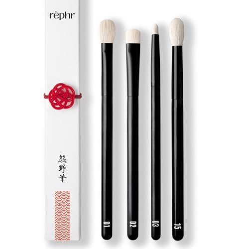 rephr The Core Eye Set – 4 Handmade Japanese Makeup Brushes with Natural Goat Hair | Essential Eye Brush Set for Blending, Shading, Crease & Detail | Handmade in Kumano, Japan Avelisse