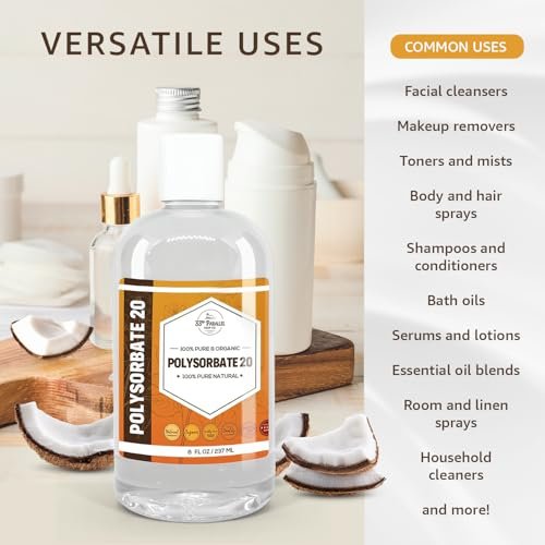 Polysorbate 20 (16oz) | USP Grade - Tween 20 Gentle Natural Emulsifier & Solubilizer for Essential Oils, Fragrances, Sprays, Lotions, Shampoos | Improves Stability & Clarity | 16 OUNCES Avelisse