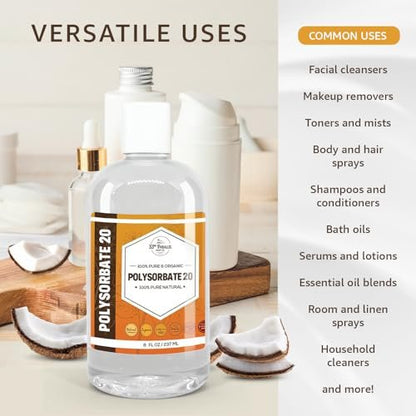 Polysorbate 20 (16oz) | USP Grade - Tween 20 Gentle Natural Emulsifier & Solubilizer for Essential Oils, Fragrances, Sprays, Lotions, Shampoos | Improves Stability & Clarity | 16 OUNCES Avelisse