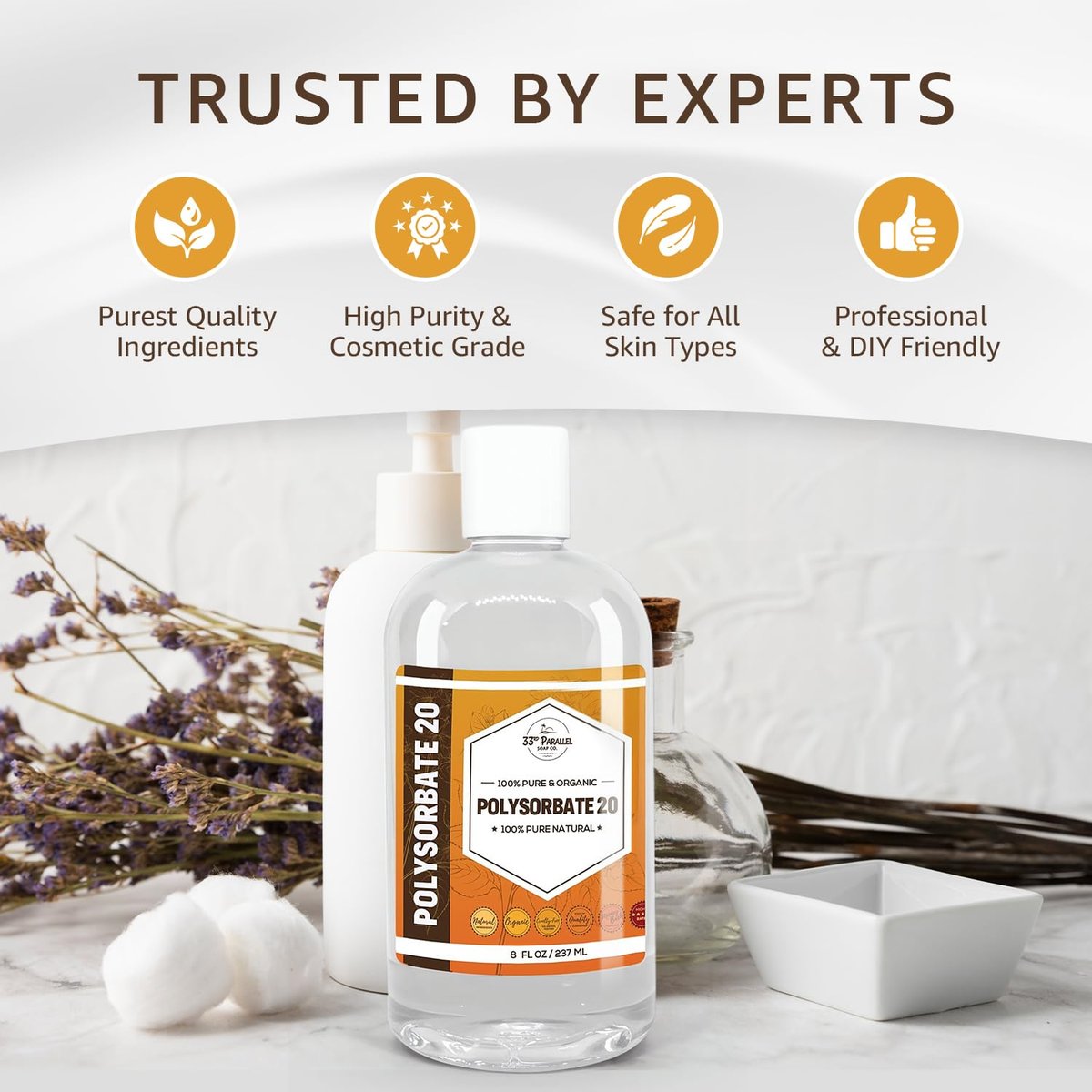 Polysorbate 20 (16oz) | USP Grade - Tween 20 Gentle Natural Emulsifier & Solubilizer for Essential Oils, Fragrances, Sprays, Lotions, Shampoos | Improves Stability & Clarity | 16 OUNCES Avelisse