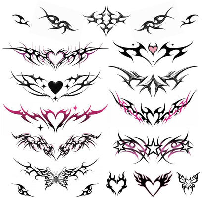 Pixel Hearts Tramp Stamp Temporary Tattoos - Y2K Edgy Cybersigilism Realistic Waterproof Fake Tats for Festival, Bachelorette, Halloween, Birthday