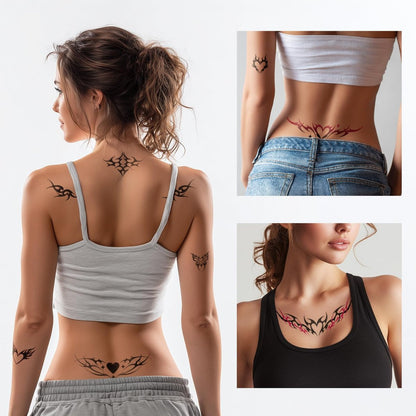 Pixel Hearts Tramp Stamp Temporary Tattoos - Y2K Edgy Cybersigilism Realistic Waterproof Fake Tats for Festival, Bachelorette, Halloween, Birthday