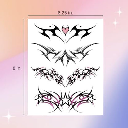 Pixel Hearts Tramp Stamp Temporary Tattoos - Y2K Edgy Cybersigilism Realistic Waterproof Fake Tats for Festival, Bachelorette, Halloween, Birthday