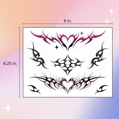 Pixel Hearts Tramp Stamp Temporary Tattoos - Y2K Edgy Cybersigilism Realistic Waterproof Fake Tats for Festival, Bachelorette, Halloween, Birthday