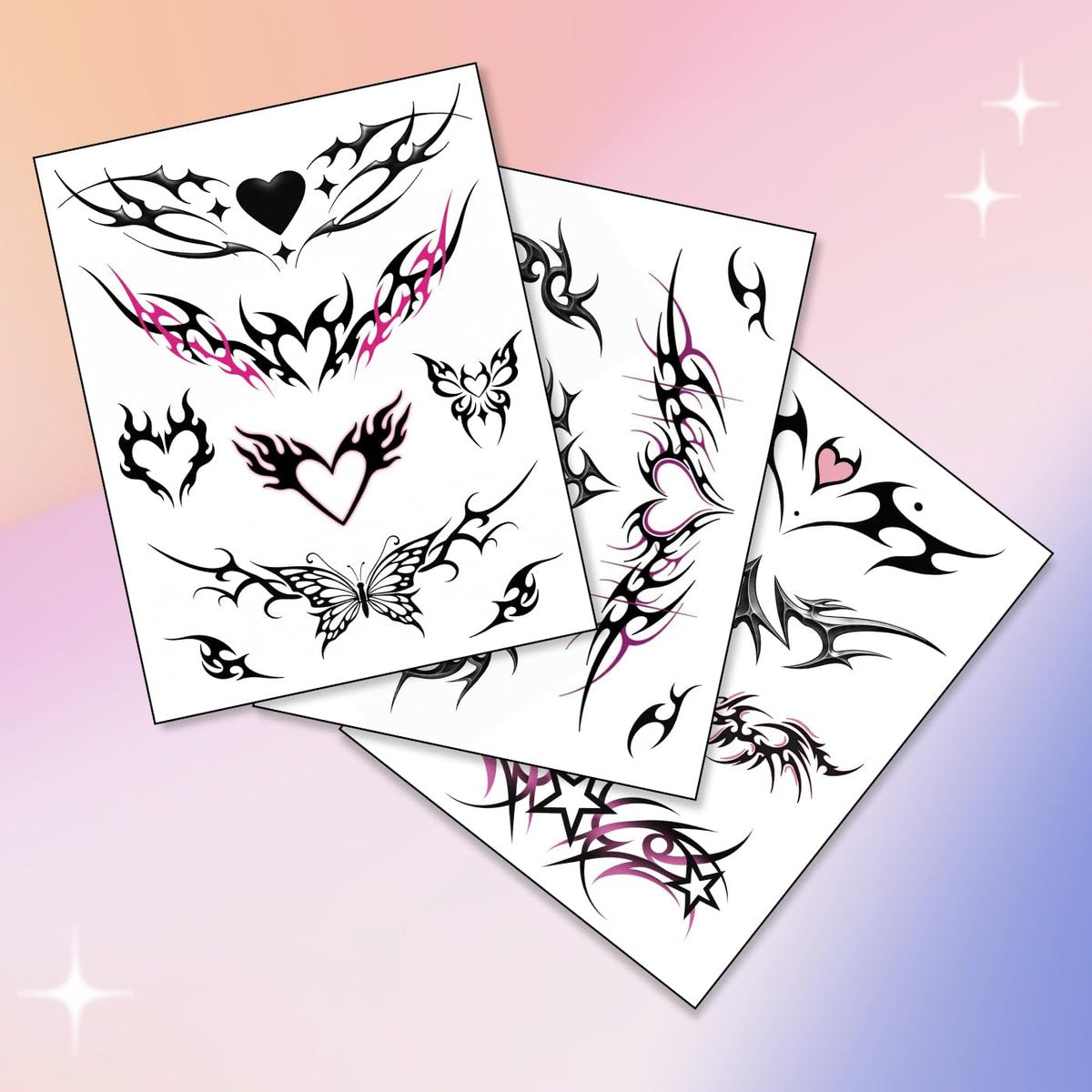 Pixel Hearts Tramp Stamp Temporary Tattoos - Y2K Edgy Cybersigilism Realistic Waterproof Fake Tats for Festival, Bachelorette, Halloween, Birthday - görsel 5