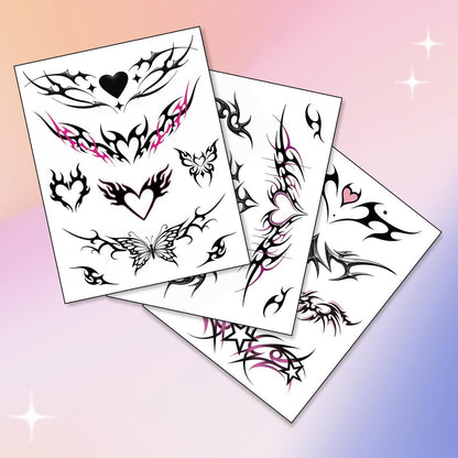 Pixel Hearts Tramp Stamp Temporary Tattoos - Y2K Edgy Cybersigilism Realistic Waterproof Fake Tats for Festival, Bachelorette, Halloween, Birthday