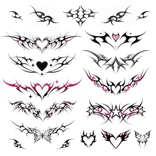 Pixel Hearts Tramp Stamp Temporary Tattoos - Y2K Edgy Cybersigilism Realistic Waterproof Fake Tats for Festival, Bachelorette, Halloween, Birthday - görsel 2