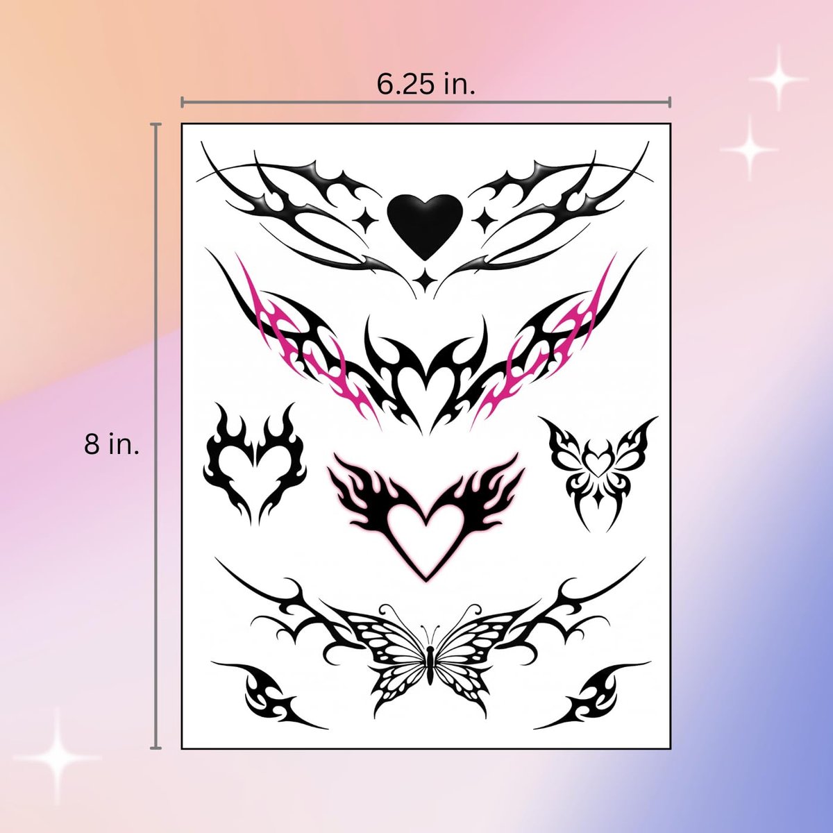 Pixel Hearts Tramp Stamp Temporary Tattoos - Y2K Edgy Cybersigilism Realistic Waterproof Fake Tats for Festival, Bachelorette, Halloween, Birthday - görsel 7