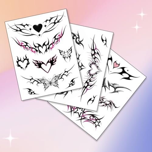 Pixel Hearts Tramp Stamp Temporary Tattoos - Y2K Edgy Cybersigilism Realistic Waterproof Fake Tats for Festival, Bachelorette, Halloween, Birthday - görsel 6