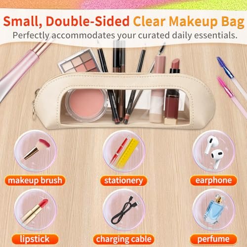 Gthiely Small Double Sided Clear Makeup Bag - Waterproof PU Leather Travel Makeup Brush Case, Cosmetic Organizer Pouch with Zipper for Women, Home, Travel & Office (White) - görsel 12